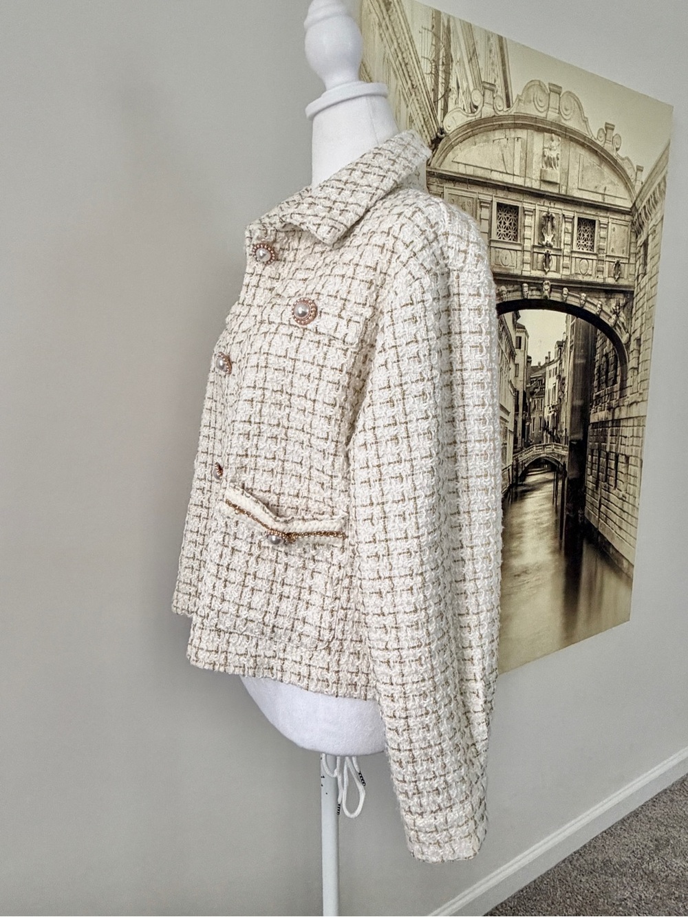 Preloved Simply Southern Cream Tweed Jacket with Pearl Buttons - Picture 9 of 10